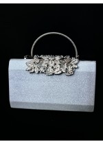 Луксозна чанта за булка и абитуриентка от брокат с перлени отблясъци и сребърен обков с кристали